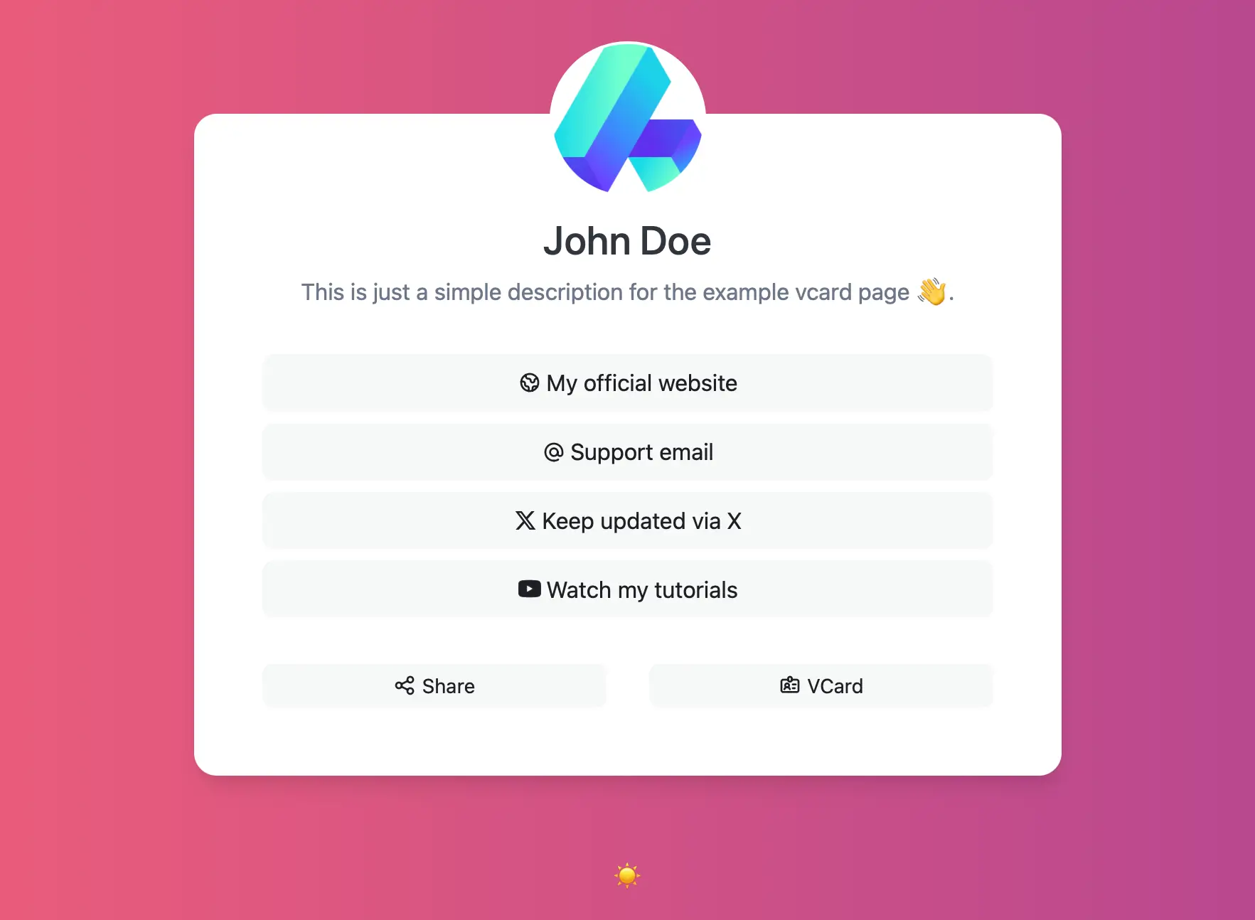Screenshot of vcard page examples