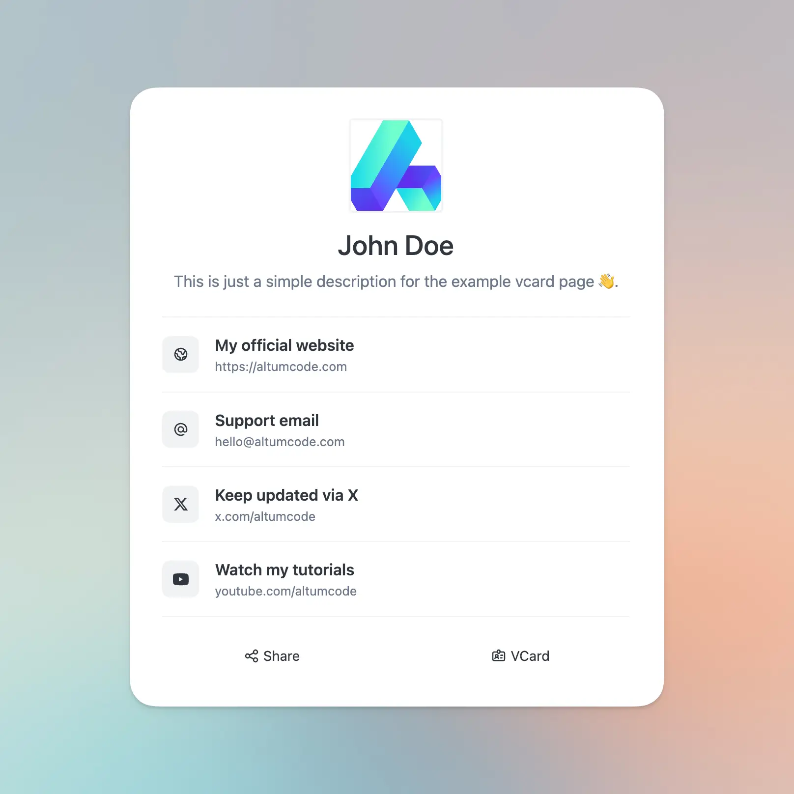 Screenshot of the San Francisco vcard theme